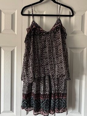 Xhilaration Black, Pink & Teal Patterned Mini Dress